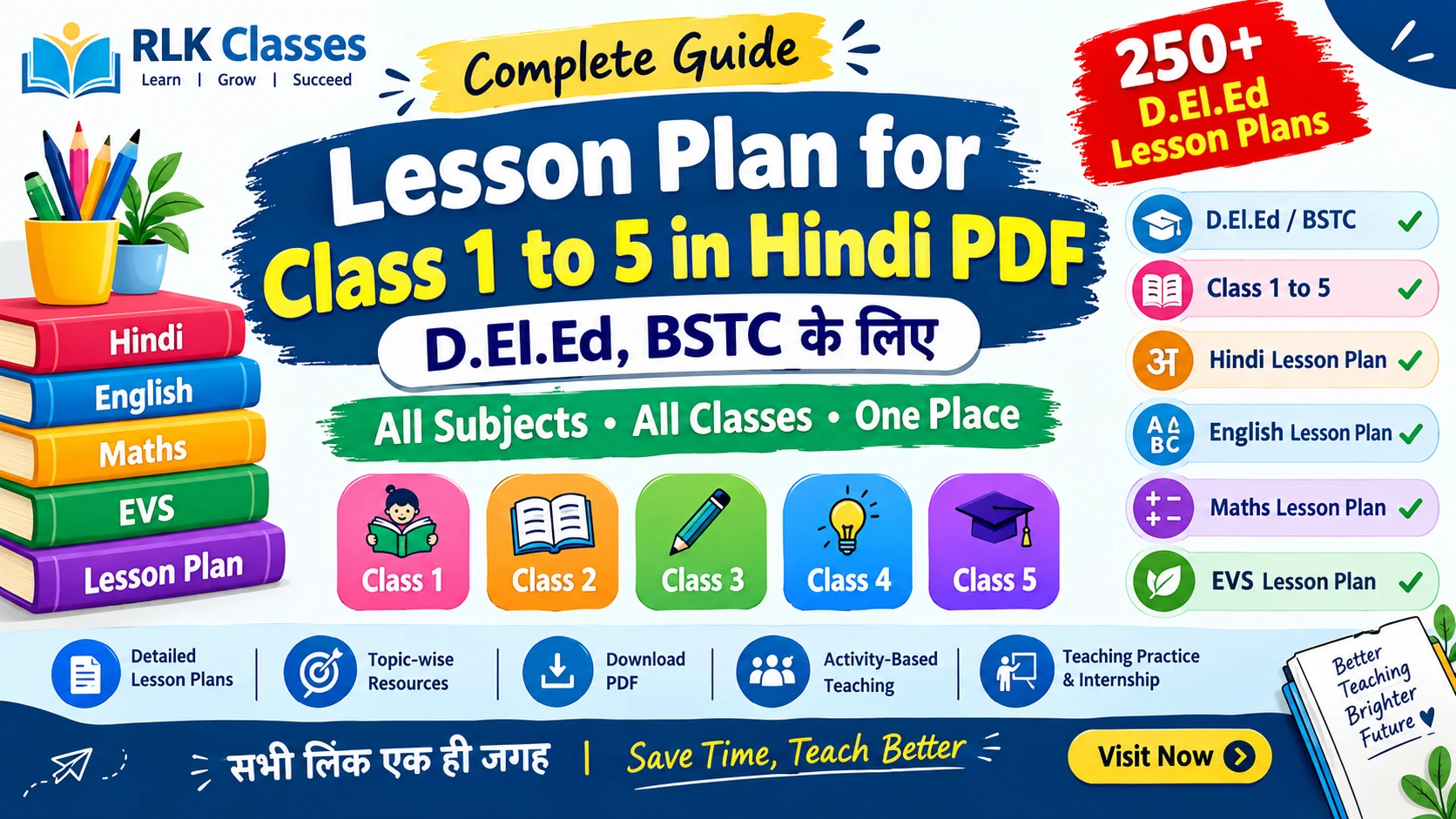 अगर आप lesson plan for class 1 to 5 in hindi pdf की तलाश में हैं, खासकर Hindi subject के लिए, तो यह पोस्ट आपके लिए एक complete solution है। यहां आपको कक्षा 1 से 5 तक के लिए Hindi lesson plans, topics और PDF download की पूरी जानकारी मिलेगी।